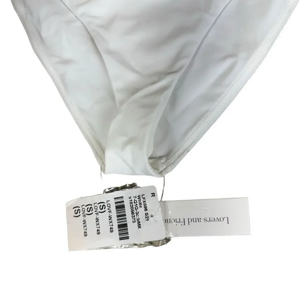 Lovers + Friends Cashel High Waist Bikini Bottom in White Sheer Mesh Stripes Che - Picture 8 of 13